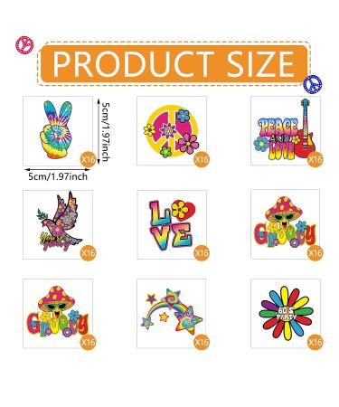 Hippie Temporary Tattoos Stickers for Kids - 144 Piece Assorted Pack | 70s 80s 90s Groovy Designs | Hippie Face, Love and Peace Decals | Ideal for Hippie Party Favors - Buy Online on GoSupps.com