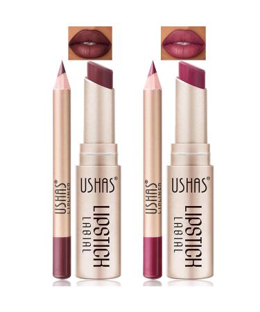 2 Pack Intense Lipstick - Smudge-Proof - Long Lasting - Waterproof - One Step Makeup - Black Red and Pink