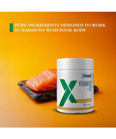 Xtravit Vitamin D3 + K2 Supplement Natural Vitamins for Men & Women - May Support Bones Immunity Mood & Heart - Non-GMO Supplements - No Fillers 5000 IU of D3 & 200 mcg of K2 30 Capsules - Buy Online on GoSupps.com