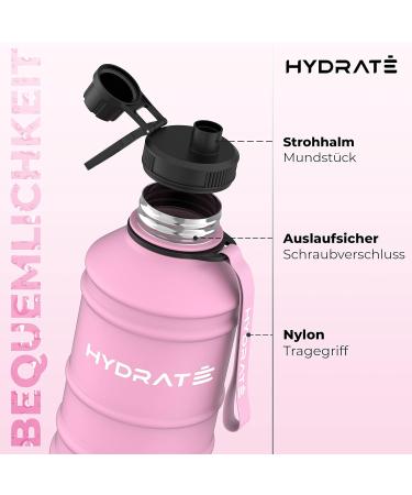 Hydrate 2.2L Stainless Steel Sports Water Bottle - BPA-Free Light Pink with Nylon Strap & Leak-Proof Cap - Buy Online on GoSupps.com