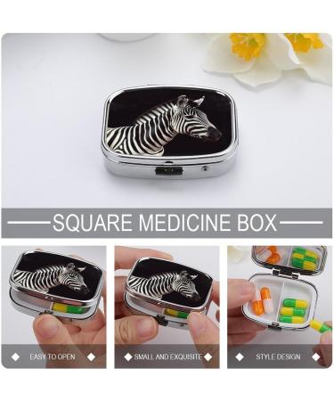 Zebra Print Pill Box - Stylish 2 Compartment Pill Organizer | Portable Decorative Metal Medicine Case for Pocket & Purse - Buy Online on GoSupps.com