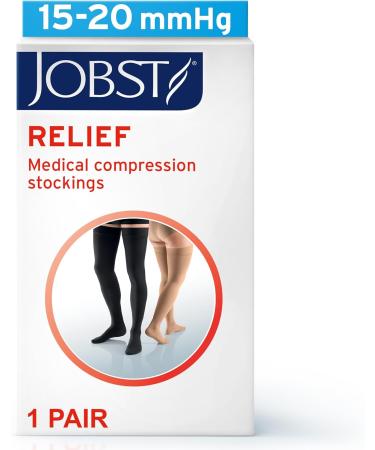JOBST Relief Thigh High Compression Stockings 15-20 mmHg | Comfortable Unisex Open Toe | Black | Small - International Shipping Available - Buy Online on GoSupps.com
