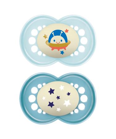 MAM Original Night pacifiers in a set of 2 rubber with pacifier box 6+ months light blue