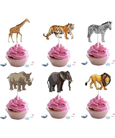 18pcs Safari Cupcake Toppers for Boys Girls Jungle Animal Safari Birthday Theme Paty Decorations Supplies Wild One Giraffe Tiger Lion Elephant Cake Decorations - Buy Online on GoSupps.com