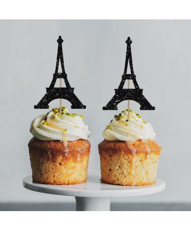 Eiffel Tower Cupcake Toppers Wedding Party Decor Bridal Shower Dessert Cupcake Toppers Paris Themed Birthday Party Decoration - Black Glitter - Buy Online on GoSupps.com
