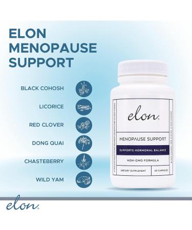 Elon Menopause Supplement for Women - Relief for Hot Flashes, Mood Swings, and Sleep Problems - Non-GMO Estrogen Support - With Black Cohosh & Dong Quai - 60 Capsules - Buy Online on GoSupps.com