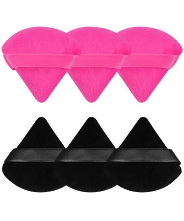 Powder Puff Face Soft Triangle Makeup Puff for Loose Powder Body Powder, Velour Cosmetic Makeup Sponges Blender for Contouring, Under Eyes and Corners, Beauty Makeup Tools, Black and Hot Pink