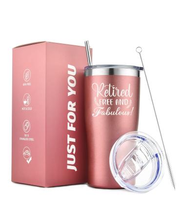 Retirement Gifts for Women, Funny Birthday Gifts,Happy Retired Gifts,Happy Retirement Gifts for Friends,Best Retirement Gifts,Retired Free And Fabulous Tumbler for Coworker,Teacher,Nurse,Mom(RoseGold) Rosegold-Retired