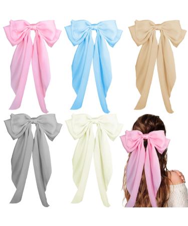Large Satin Layered Hair Bows Hair Barrettes Clip Long Ribbon Bows Silky Bowknot with long Tail French Style Hair Accessories for Women Girls  5 Colors Light Colors