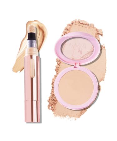 Mally Beauty Soft as Silk Powder Foundation Fair & The Plush Pen Brightening Concealer Stick - Fair - Hydrating Turmeric Vitamin E and Hyaluronic Acid Infused Formula - Medium Buildable Coverage