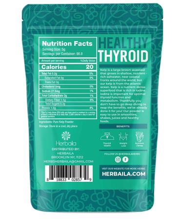 Kelp Powder 1 Lb - Natural Iodine Supplement (High Fiber) - 100% Pure Raw Seaweed Extract from Canada - Non-GMO, Gluten-free & Kosher - Buy Online on GoSupps.com