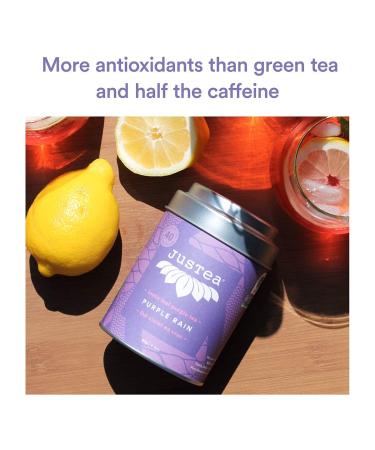 JusTea PURPLE RAIN | Loose Leaf Purple Tea | Tin with Hand Carved Tea Spoon | 40+ Cups (2.8oz) | Very Low Caffeine | Award-Winning | Fair Trade | Non-GMO Loose Leaf Tea Tin - Buy Online on GoSupps.com