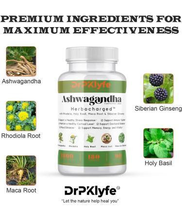 DrPKLyfe Ashwagandha Complex 5-1 Blend with Rhodiola Rosea Supplement Maca Root Holy Basil Siberian Ginseng for Stress Relief Focus Sleep Energy Vitality - 180 Capsules US Lab Certified. - Buy Online on GoSupps.com