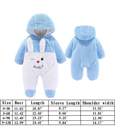 Newborn Baby Cartoon Bear Snowsuit Fleece Hooded Romper 3-6 Months Blue Rabbit - Buy Online on GoSupps.com