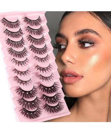 Uranian False Eyelashes with Glitter Natural Look Faux Mink Lashes Fluffy Wispy Fake Eyelashes Thick Lash Clusters Eye Lash Extension Luxury Rhinestone False Eye Lashes for Women (10 Pairs)