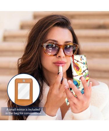 Buy Stylish Leather Lipstick Case with Mirror - Mini Lip Gloss Organizer | Bird Abstract Tree Flower Design - Buy Online on GoSupps.com