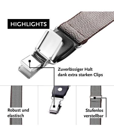 Dondon Men's Narrow 2.5 cm Braces - Y-Shaped Elastic Adjustable Length 3 Strong Clips Fishbone Pattern - International Shipping Available - Buy Online on GoSupps.com