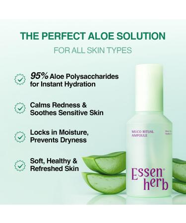 ESSENHERB Aloe Serum (Muco Ritual Ampoule) Korean Vegan Facial Essence with 95% Aloe Polysaccharides Lightweight Hydration for Dry & Visibly Stressed Skin 4.05 fl oz (120ml) - Buy Online on GoSupps.com