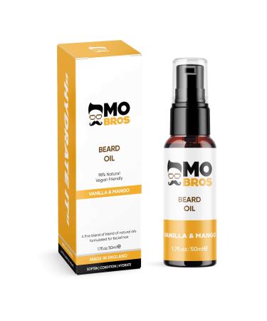Beard Oil | Vanilla & Mango | 50ml | Softens Hydrate & Conditions Facial Hair | Promotes Growth Reduces Dryness & Itching | Contains Natural & Premium Ingredients Argan Jojoba