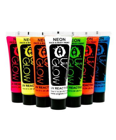 UV Body Paint Set - 7 Luminous Neon Colors (10ml Each) for Black Light Body Painting - Buy Online on GoSupps.com