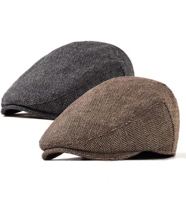 2Pack Adjustable Newsboy Hats for Men - Black/Brown Tweed Ivy Caps - Large/X-Large - Buy Online on GoSupps.com