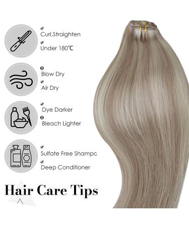 Laavoo 55cm Real Hair Clip-In Extensions - Blond Remy Human Hair Ash Blonde Highlights 105g 7pcs #18/613 - Buy Online on GoSupps.com