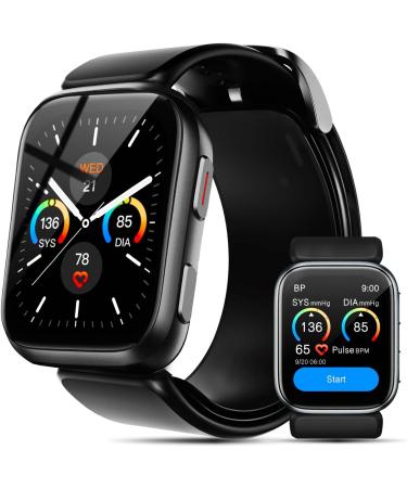 YHE Smart Watch 1.95" Blood Pressure Smart Watches for Men Women with Patented Cuff Fitness Watch with 24/7 Heart Rate Sleep Monitor Blood Oxygen Pedometer Blood Pressure Watch Supports Data Sharing - Black