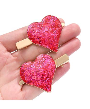 Valentine's Day Glitter Heart Hair Clips - Red & Pink Alligator Clips for Women & Girls - Buy Online on GoSupps.com
