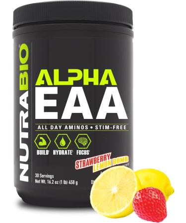 NutraBio Alpha EAA Acids for Muscle Growth Essential Amino Acids Full Spectrum EAA BCAA Powder Amino Acid Supplement 30 Servings - Strawberry Lemon