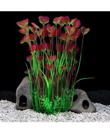 QUMY Large Aquarium Plants Artificial Plastic Fish Tank Plants Decoration Ornament for Fish A-red 15.7 Inches