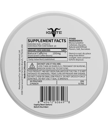 Ignite Energy Caffeine Pouches Peppermint | 5 Packs (100 Total) | 100mg Caffeine per Pouch | 20 Pouches per Pack | Sugar-Free Tobacco-Free Nicotine-Free Energy Boost Peppermint 5 - Buy Online on GoSupps.com