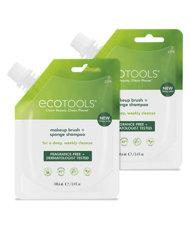 EcoTools Professional Makeup Cleaner for Brushes, Brush and Sponge Cleansing Shampoo, Fragrance Free, Hypoallergenic, Paraben Free, Travel Sized, 3.4 fl oz, 2 Pack Travel Size Shampoo, 2 Count
