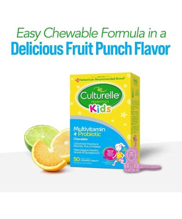Culturelle Kids Probiotics Multivitamin Fruit Punch - 50 Chewable Tablets for Ages 3+ - Buy Online on GoSupps.com