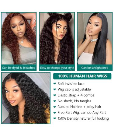 30 Inch Water Wave Lace Front Human Hair Wig for Black Women - Deep Curly, Pre Plucked with Baby Hair, Natural Hairline - 180 Density - 13x4 Transparent Lace Frontal - Buy Online on GoSupps.com
