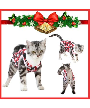 Mairbero Cat Recovery Pajama Suit | Anti-Licking Wounds | Breathable Pet Clothing for Cats & Dogs | Ideal After Surgery Wear | Christmas Red - Buy Online on GoSupps.com