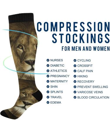 Haskirky High Elasticity Compression Socks - Lion Portrait Design | Relieve Fatigue | Ideal for Travel, Running & Daily Wear | Adult Universal Size (1 Pair) - Buy Online on GoSupps.com