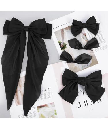 5Pcs Black Satin Silk Hair Bow Clips with Long Tail - Vintage Hair Ribbons for Women and Girls - Perfect for Parties, Valentine's Day, Weddings, Birthdays (4 Sizes) - Buy Online on GoSupps.com