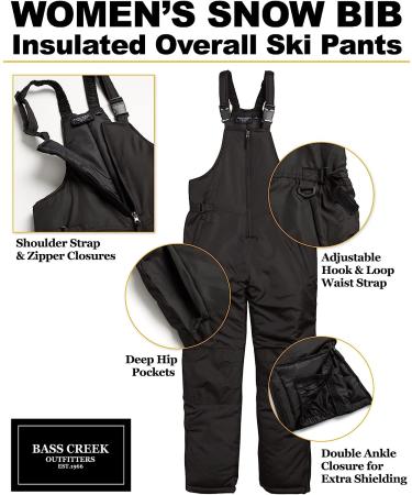 Bass Creek Outfitters Women's Insulated Waterproof Snow Bib Overalls - Black, Medium (Size S-3X) - Buy Online on GoSupps.com