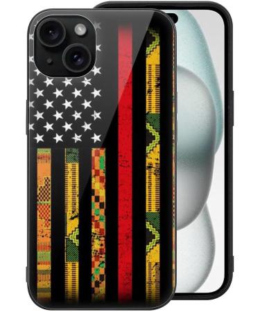 Kente US African American Red Line Flag Phone Case Compatible with iPhone 15 Plus Shockproof Glass Back Phone Shell Slim Cover - Buy Online on GoSupps.com