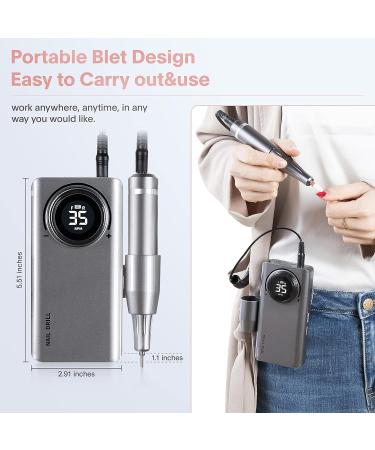 Portable Rechargeable 35000RPM Professional Electric Nail Drill for Acrylic Gel Nails - Home & Salon Use - Grey - Buy Online on GoSupps.com