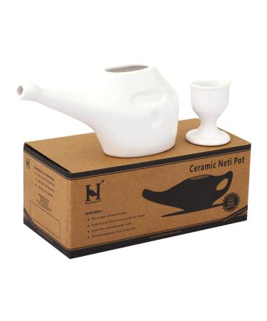 HealthGoodsIn Ceramic Neti Pot with Eye WASH Cup Travel Friendly for Nasal Cleansing and Eye Washing 225 Ml. - White Color