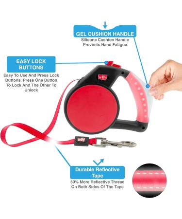 Wigzi Automatic Gel Dog Leash - Small - Red - Buy Online on GoSupps.com