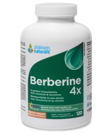 Platinum Naturals - Berberine 4x 120 Vegan Liquid Capsules - Berberine Glucose Support Supplement - Supports Heart Health Normal Cholesterol Levels and Cardiovascular Health - Made with Omega Absorb 120 count (Pack of 1)