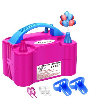 TOOMCYD Electric Balloon Pump Portable Dual Nozzle Balloon Inflator Blower for Party Decoration with Tying Tool,Inflating Faster Save Time Rose Pink