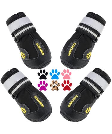 QUMY Dog Shoes for Large Dog Medium Dogs Boots & Paw Protectors for Winter Snowy Day Summer Hot Pavement Waterproof in Rainy Weather Outdoor Walking Indoor Hardfloors Anti Slip Sole Black Size 6 Size 6: (W*L) 2.6x3.0 inch (Pack of 4) Black