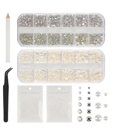 5820 pieces of rhinestones nails glitter stones nails and semicircular pearls from crystal rhinestones flatback nail stones with tweezers and pen for nail/diy (several sizes and colors) 5820 pieces white - Buy Online on GoSupps.com
