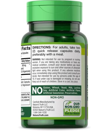 St Johns Wort Capsules 600mg - 90 Count Non-GMO Gluten Free Supplement by Nature's Truth - Buy Online on GoSupps.com