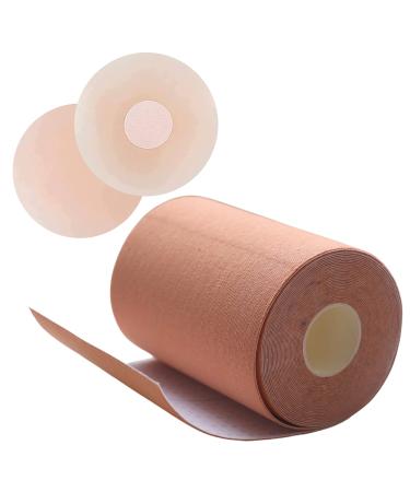 FLANCCI Boobytape for Breast Lift Plus Size, Invisible Adhesive Bra for Women, Boob Tape for Large Breasts with Nipple Covers 4" Beige