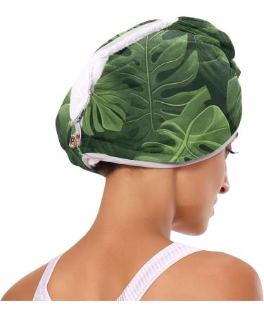 Tropical Green Leaves Hair Towel 2 Pack | Super Absorbent Quick Dry Turbans for Women & Girls - Buy Online on GoSupps.com