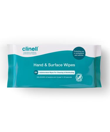Clinell Antimicrobial Hand Wipes for Cleaning & Disinfecting - Sanitising Wipes Ideal for Travel - Dermatologically Tested Kills 99.99% of Bacteria & Viruses* - 84 Wipes 84 count (Pack of 1) Single